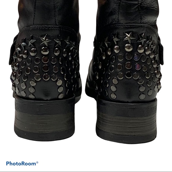 Barney’s NY Moto Boots Black Leather Star Studded Buckled Sz 7 - Picture 7 of 15
